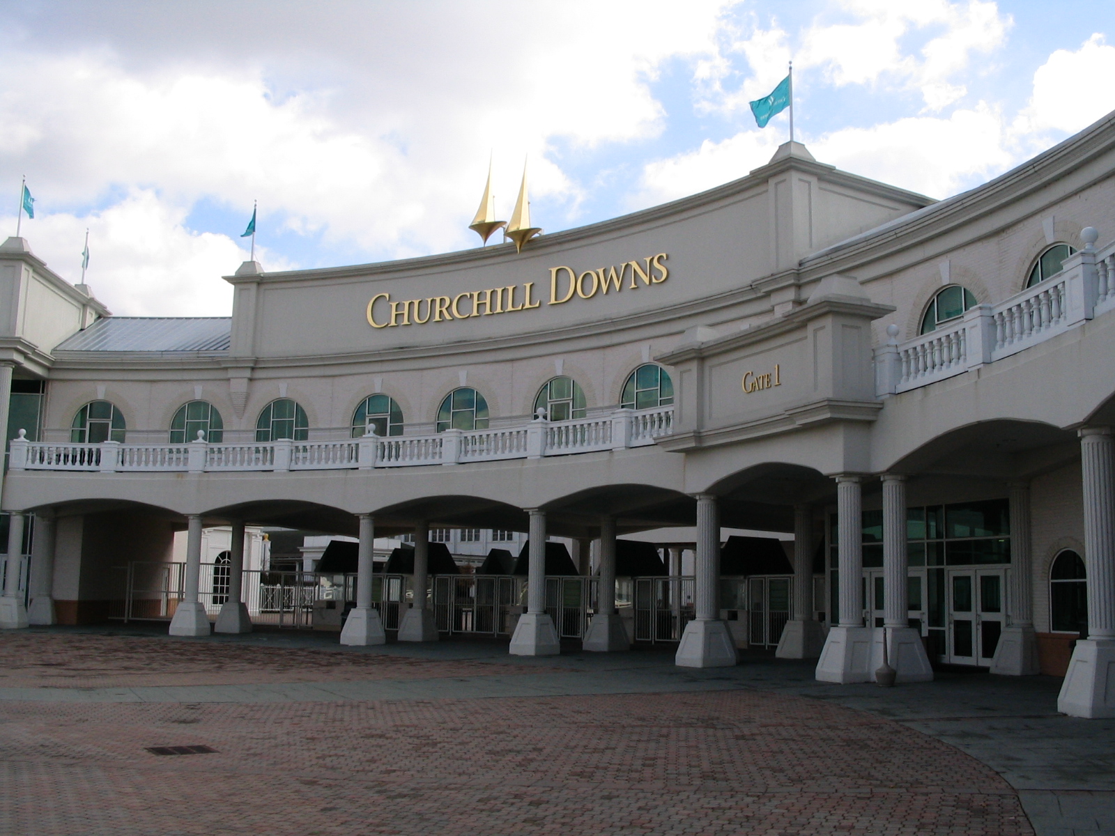 The grandstand and entrance at Churchill Downs, home of the Kentucky Derby