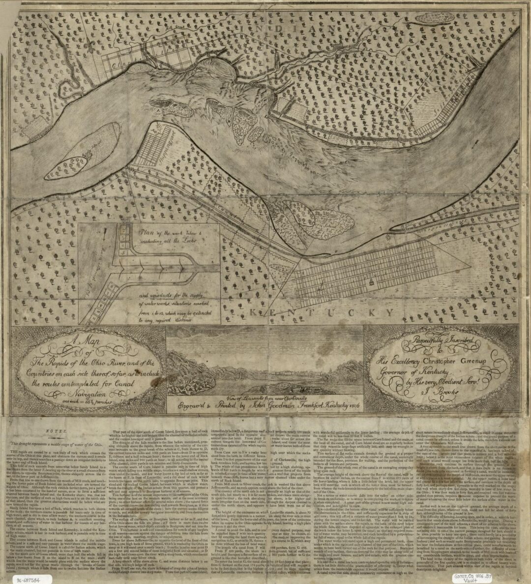An 1806 map of the rapids of the Ohio River at Louisville, surveyed for proposed canal navigation