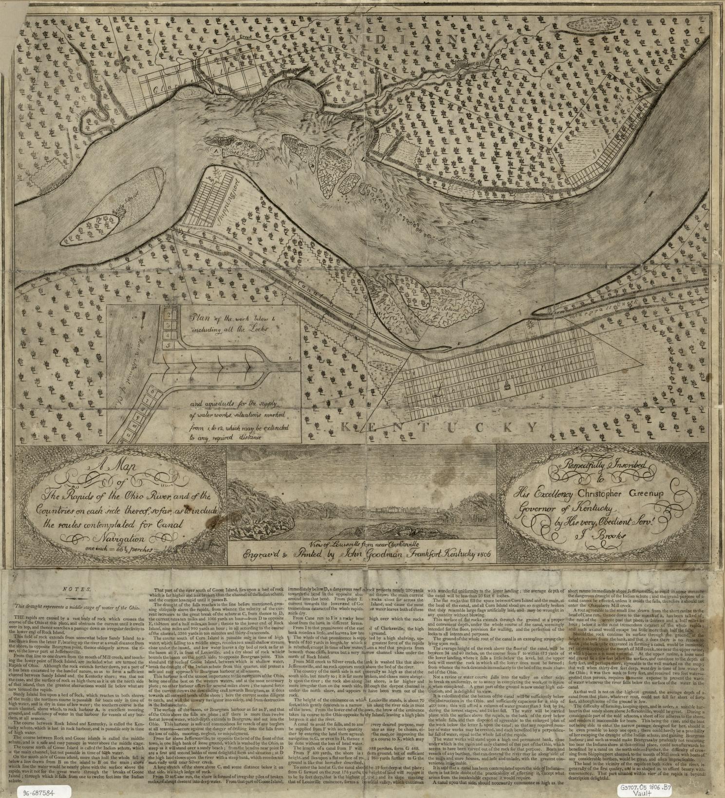 An 1806 map of the rapids of the Ohio River at Louisville, surveyed for proposed canal navigation