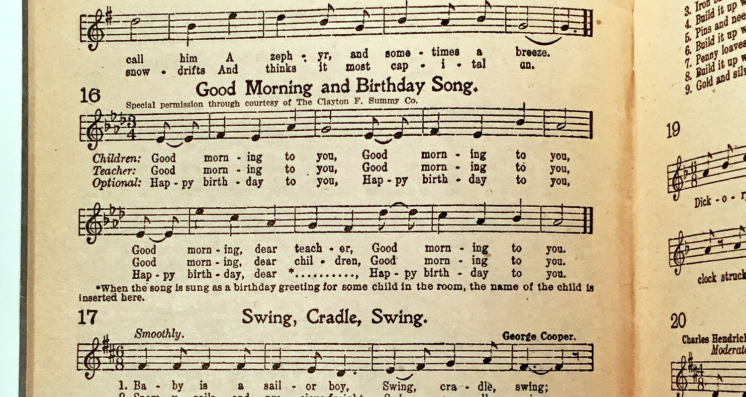 1922 sheet music printing of "Good Morning to All," the tune that became "Happy Birthday to You."