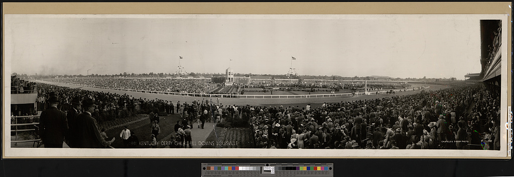 A panoramic view of the crowd at the 1941 Kentucky Derby, Churchill Downs