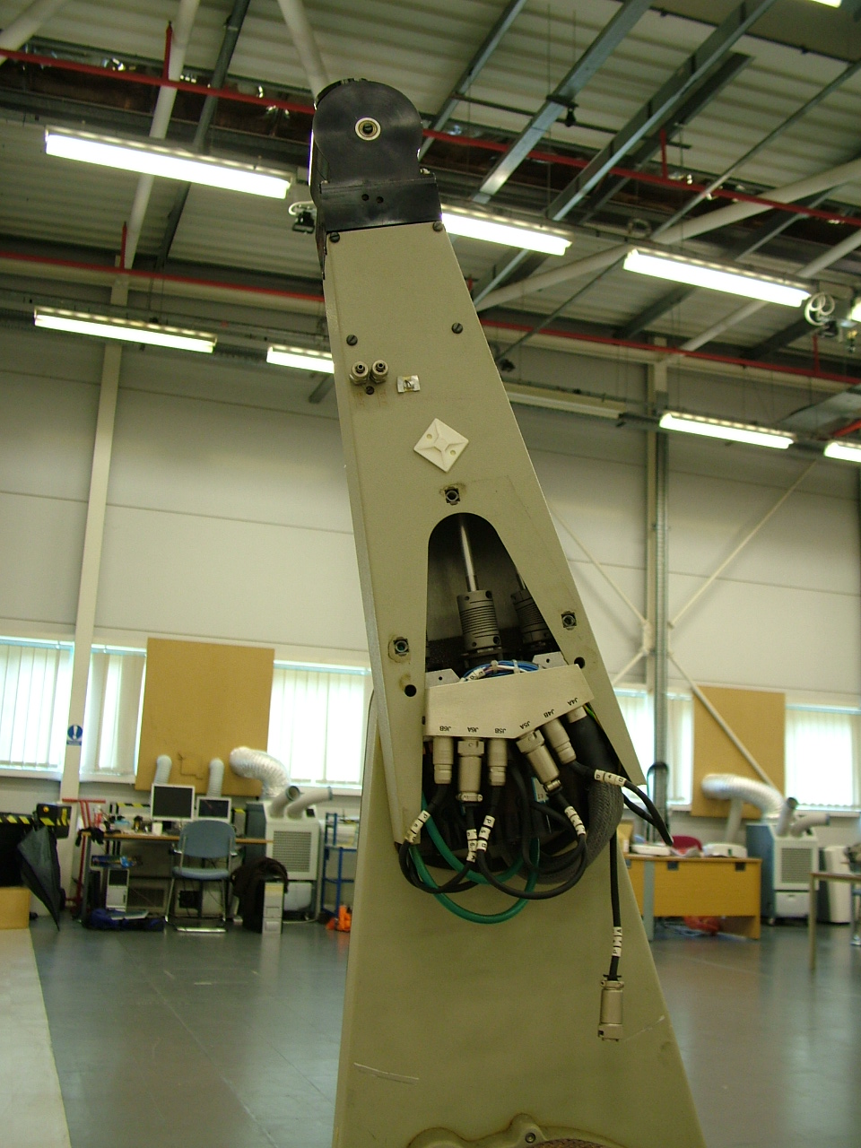 A Unimate PUMA 200 robot arm with its access cover removed